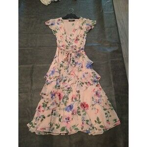 Lauren Ralph Lauren Ruffled Vneck Maxi Dress Size 8 Floral Print Boho...